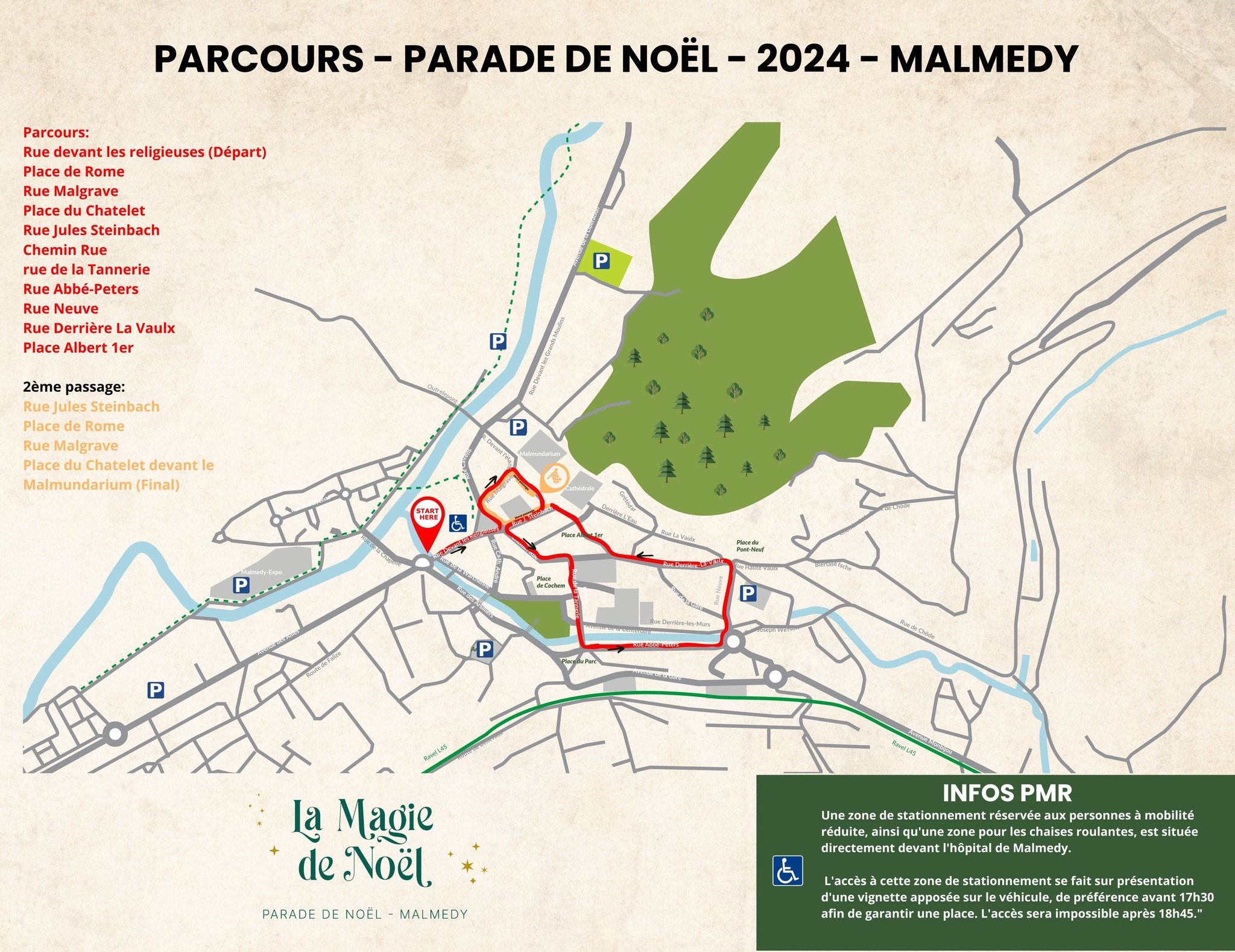 Parcours de la parade Magie de No&euml;l 2024